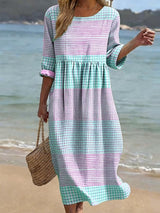 New Stylish Casual Striped V-Neck Elegant Dress