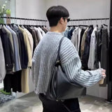 Broken Hole Short Black Round Neck Sweater