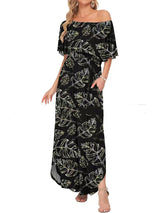 Printed Off-shoulder Short-sleeve Maxi Dress