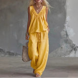 Casual Cotton Sleeveless Ruffle-Trim Top Set