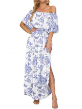 Printed Off-shoulder Short-sleeve Maxi Dress